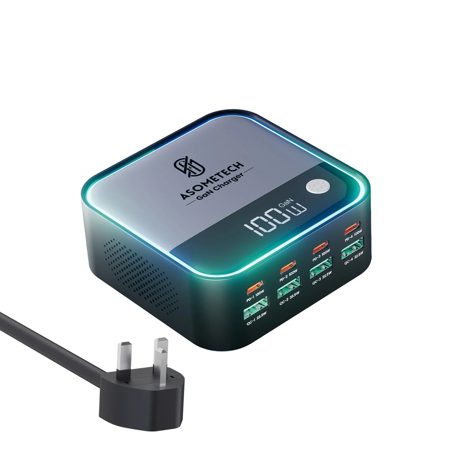 ASOMETECH 100W GaN 8-Port Fast Charger with Digital Display