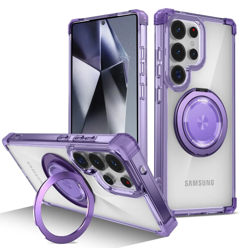 Protective Transparent Magnetic Case with 360° Rotating Holder for Samsung Galaxy S24 Series