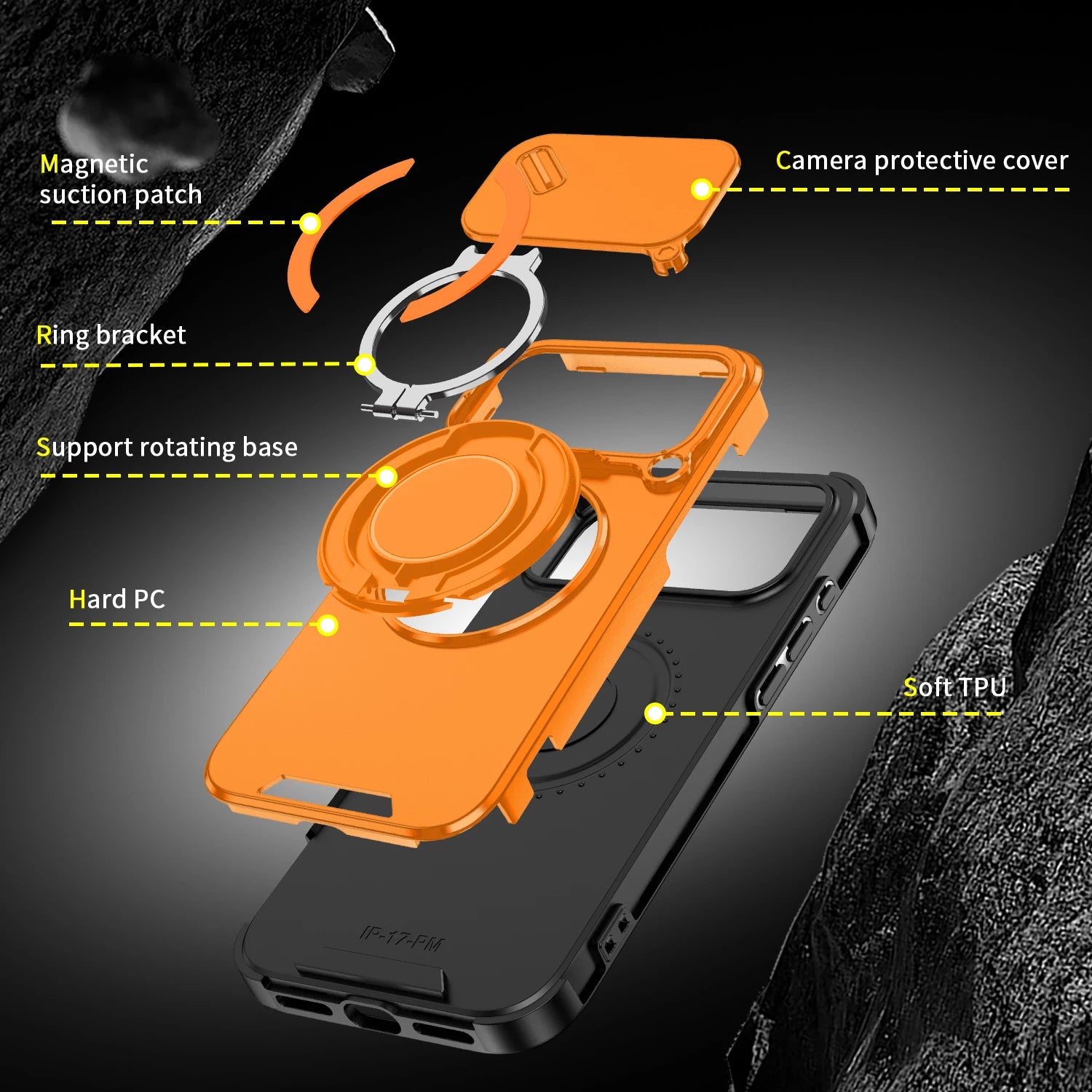 Durable Heavy Duty Case with Camera Slide Cover & Magnetic Ring Kickstand for iPhone 17 Series