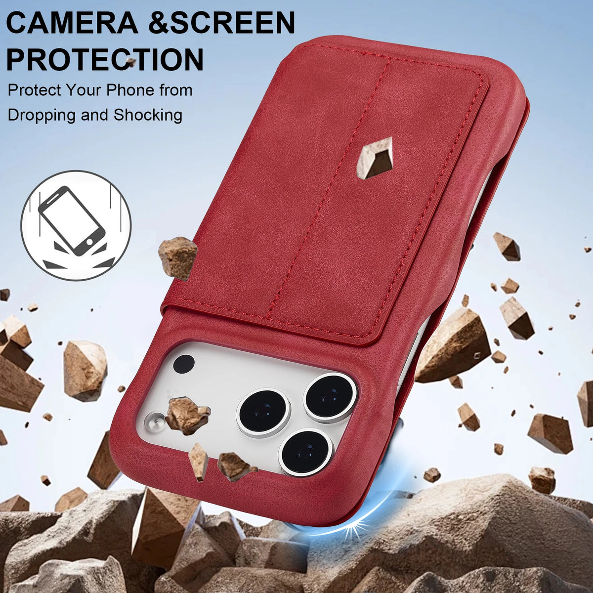 Suede Leather Flip Folio Case with Screen Protection for iPhone 18 Series