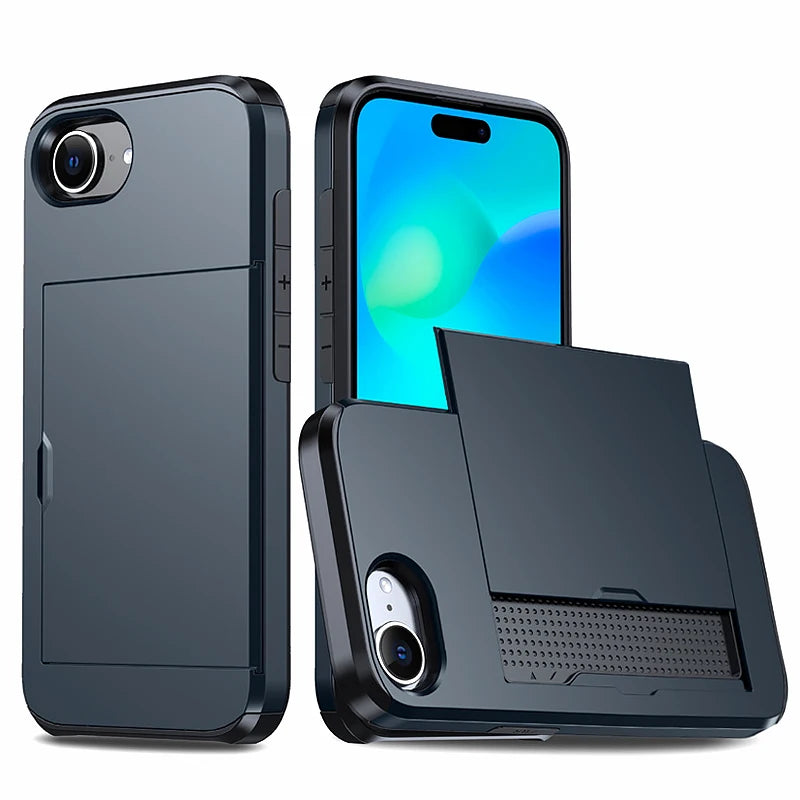 Luxury Armor Slide Card Slot Wallet Case for iPhone 16e