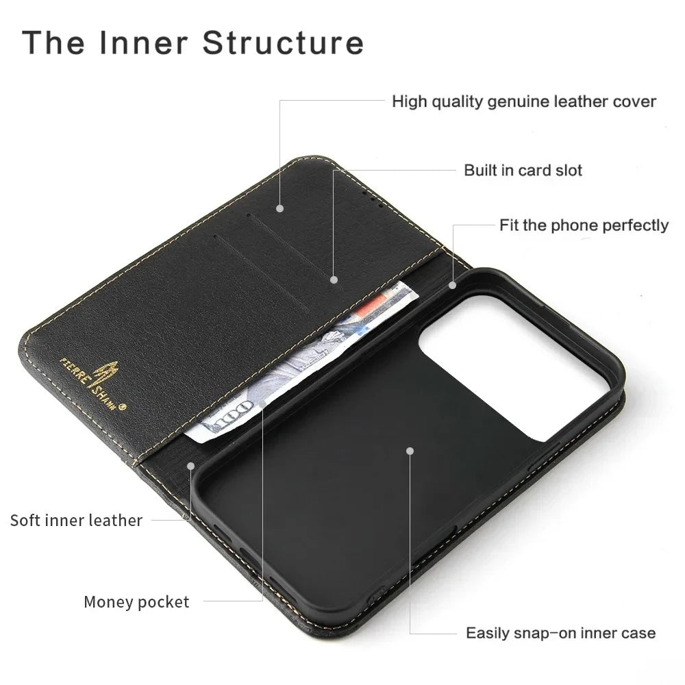 Genuine Cowhide Leather Wallet Case for iPhone 17 Series