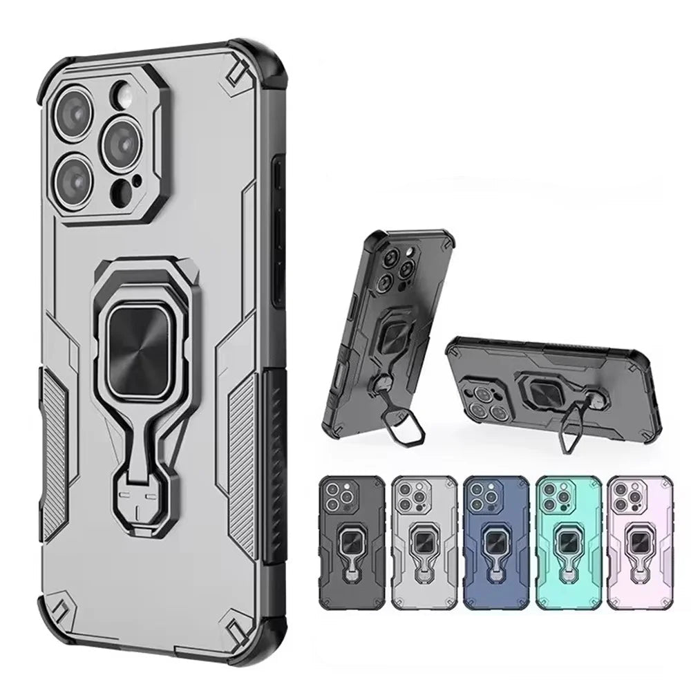 Durable Multi-Function Magnetic Case with Metal Ring Holder for iPhone 15 Series