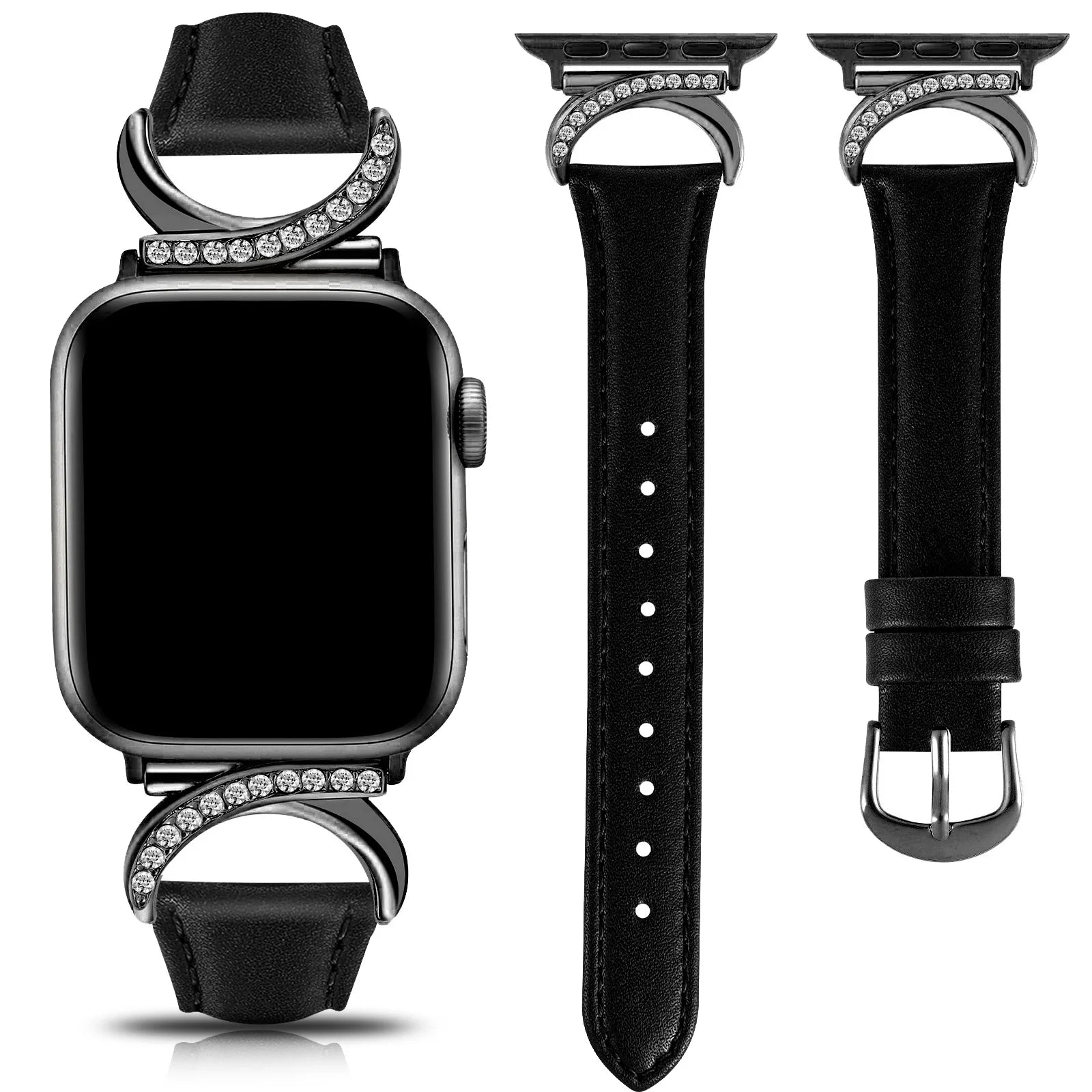 Moon Shaped Rhinestone Leather Strap for Apple Watch