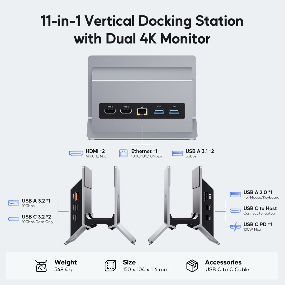 PULWTOP Dual 4K Monitor USB-C Docking Station
