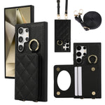 Crossbody Leather Ring Wallet Case with Mirror & Card Holder for Samsung Galaxy S25 Series