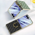 Quilted Vegan Leather Foldable Case with Metal Ring Holder at Fold for Samsung Galaxy Z Flip 8
