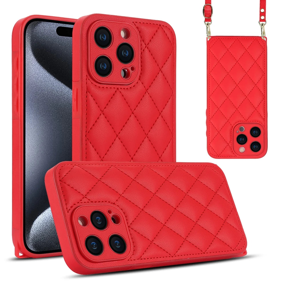 iPhone 15 Series Leather Crossbody Phone Case