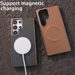 Soft Edge Leather Plating Magnetic Case for Samsung Galaxy S25 Series