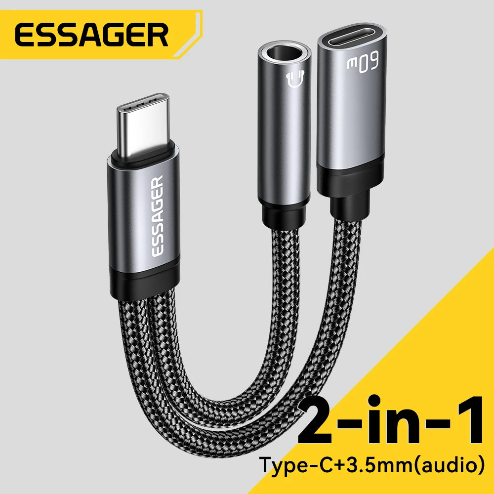 Essager 2-in-1 USB-C to 3.5mm AUX Cable
