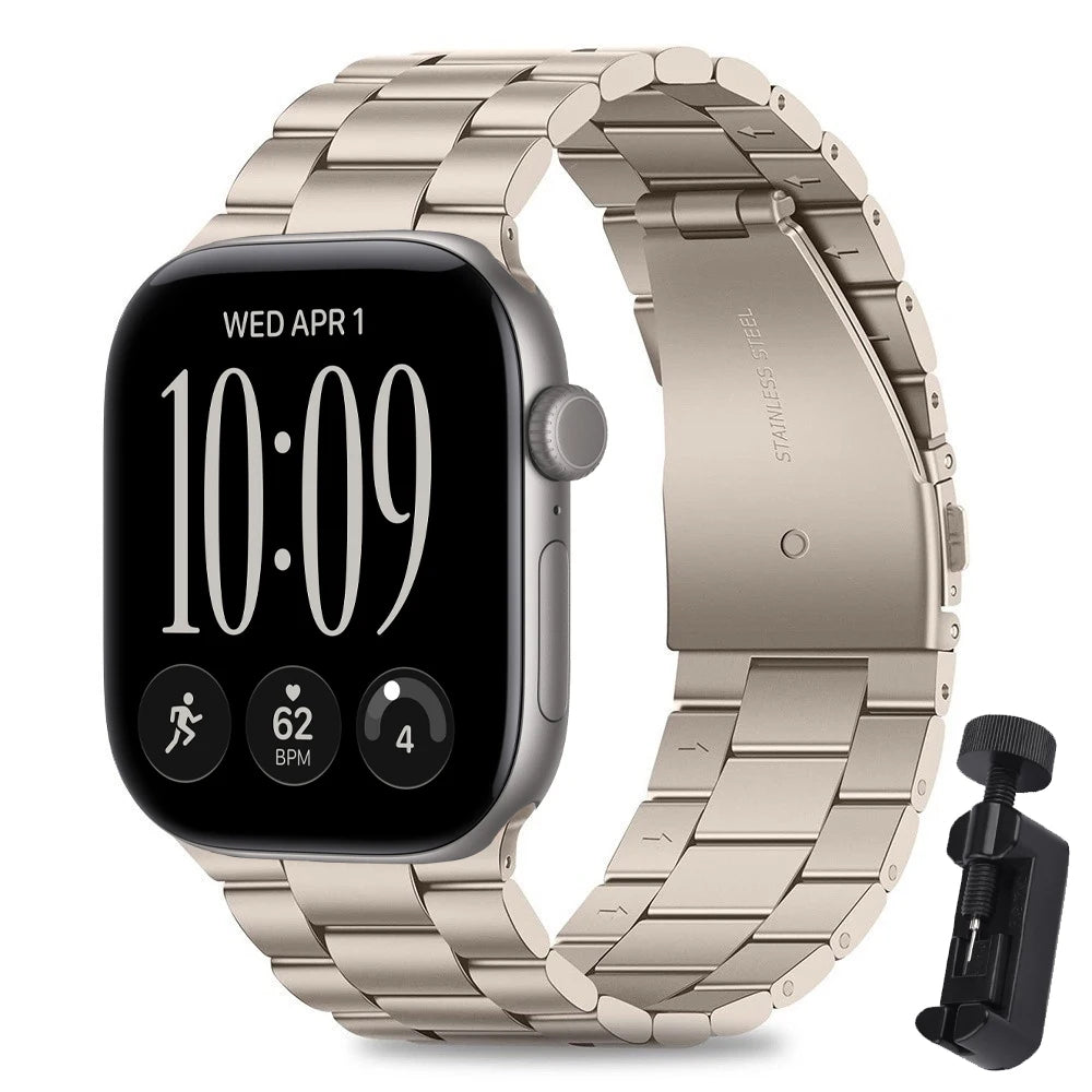 Polished Stainless Steel Band with Double-Button Folding Clasp for Apple Watch