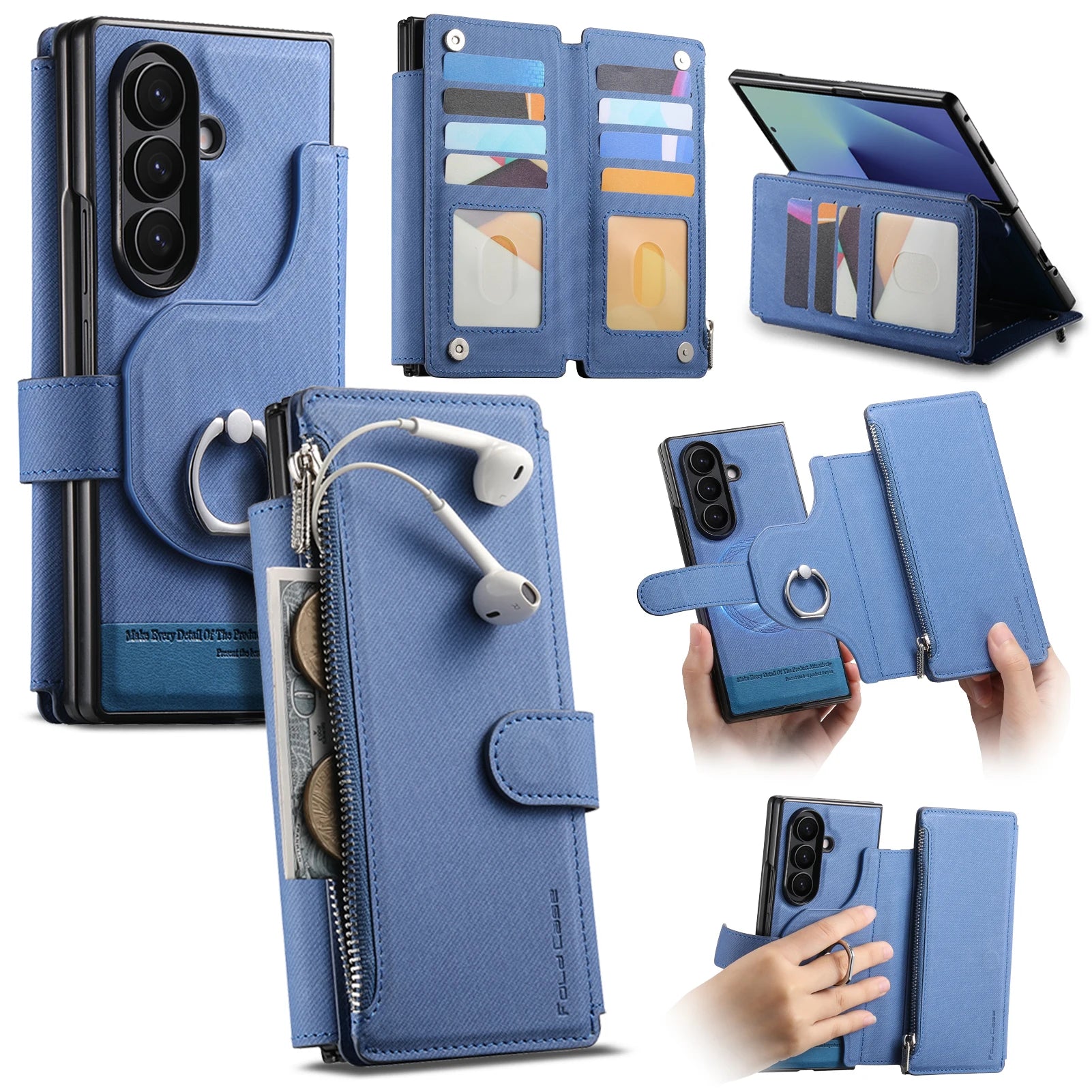 2-in-1 Magnetic Leather Wallet Case with Ring Holder for Samsung Galaxy Z Fold 7