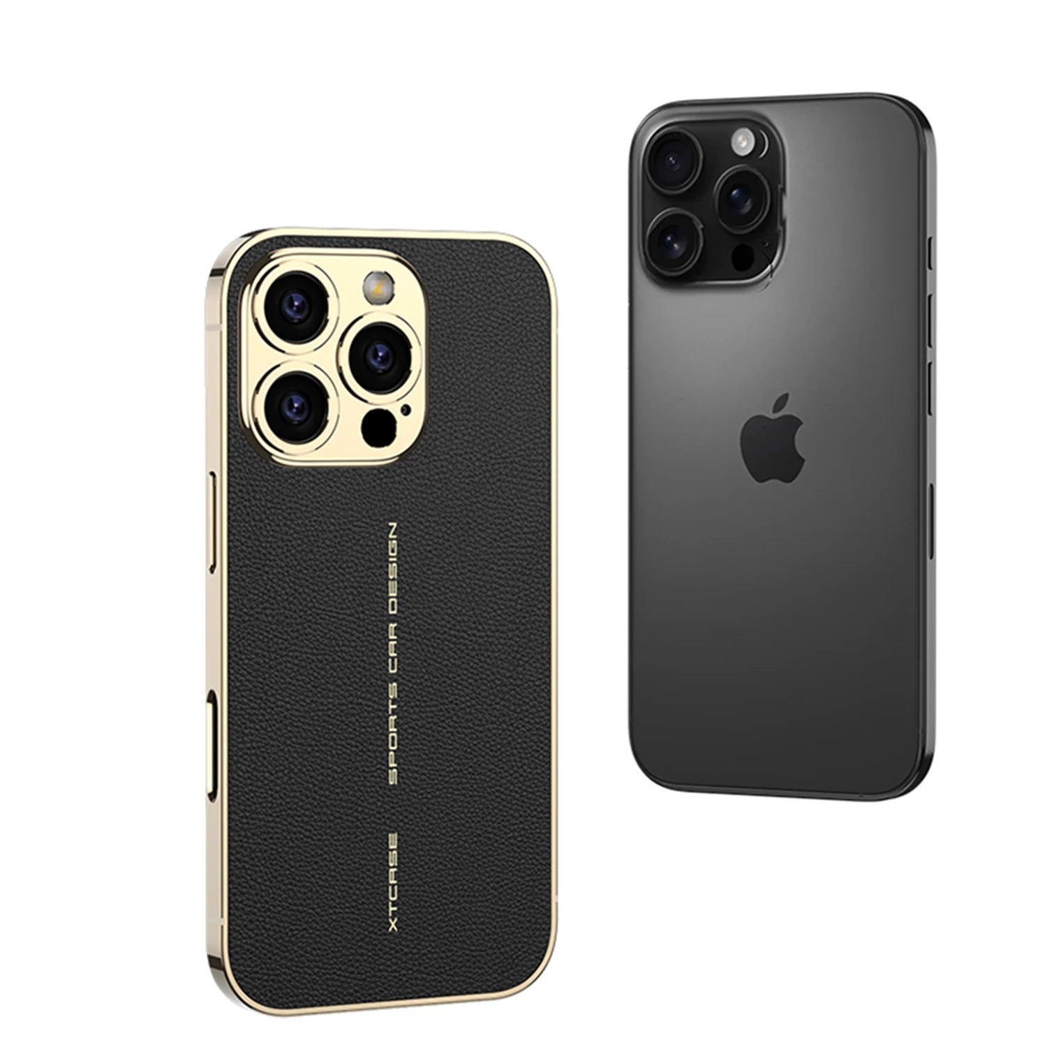 Luxury Plated Leather Shockproof Case with Full Lens Protection for iPhone 16 Series