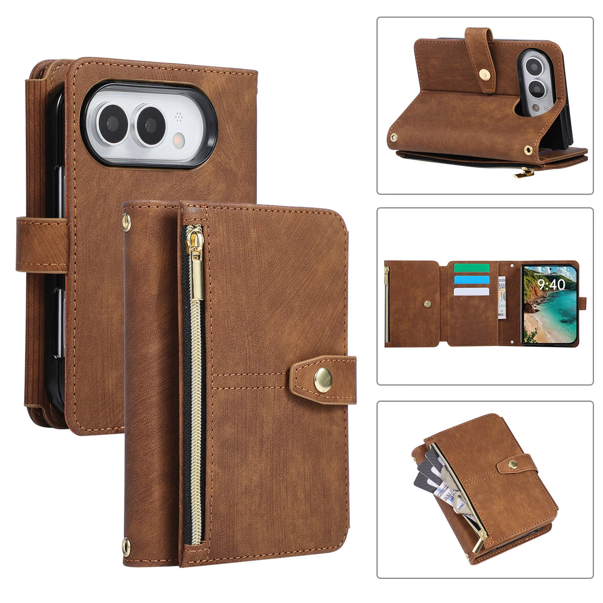 Leather Crossbody Wallet Case with 9 Card Slots for iPhone Duo