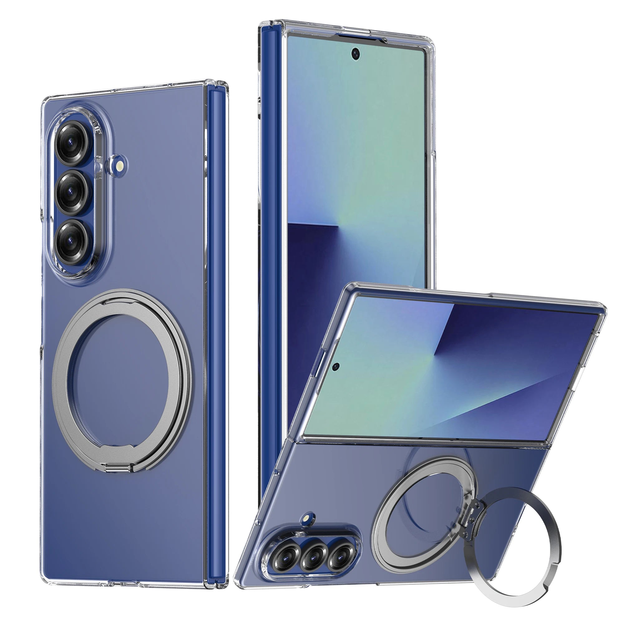 Samsung Galaxy Z Fold 7 Shockproof Clear Case with Rotating Stand