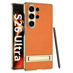 Luxury Matte Leather Case with Hidden Kickstand for Samsung Galaxy S26 Ultra