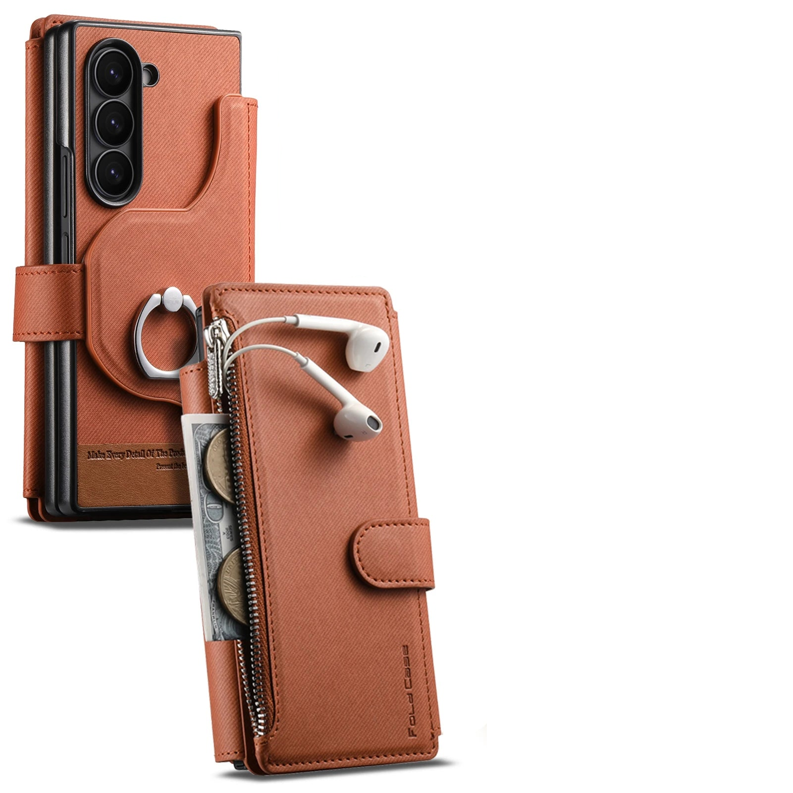 2-in-1 Magnetic Leather Wallet Case with Ring Holder for Samsung Galaxy Z Fold 7