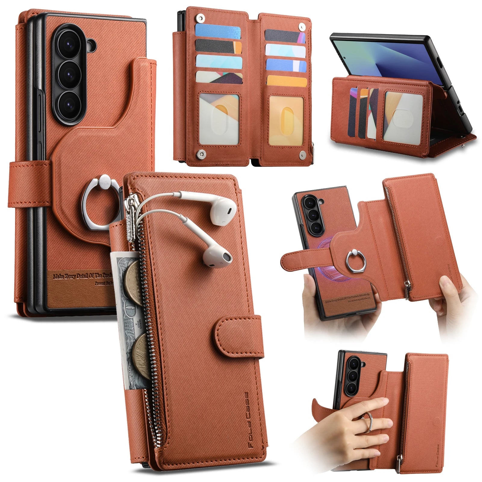 2-in-1 Magnetic Leather Wallet Case with Ring Holder for Samsung Galaxy Z Fold 7