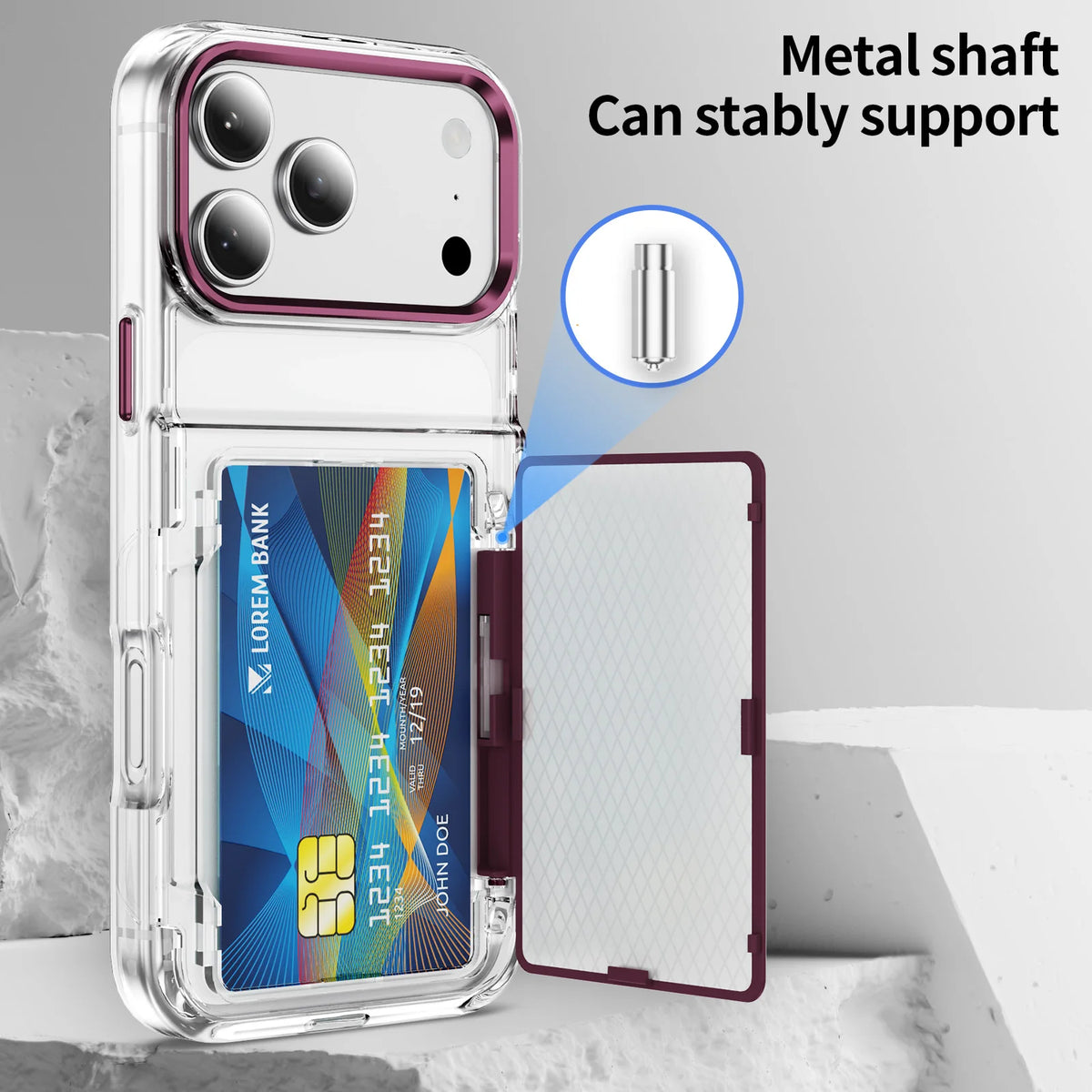 Transparent 2-Card Sliding Wallet Case with Raised Edges for iPhone 18 Series