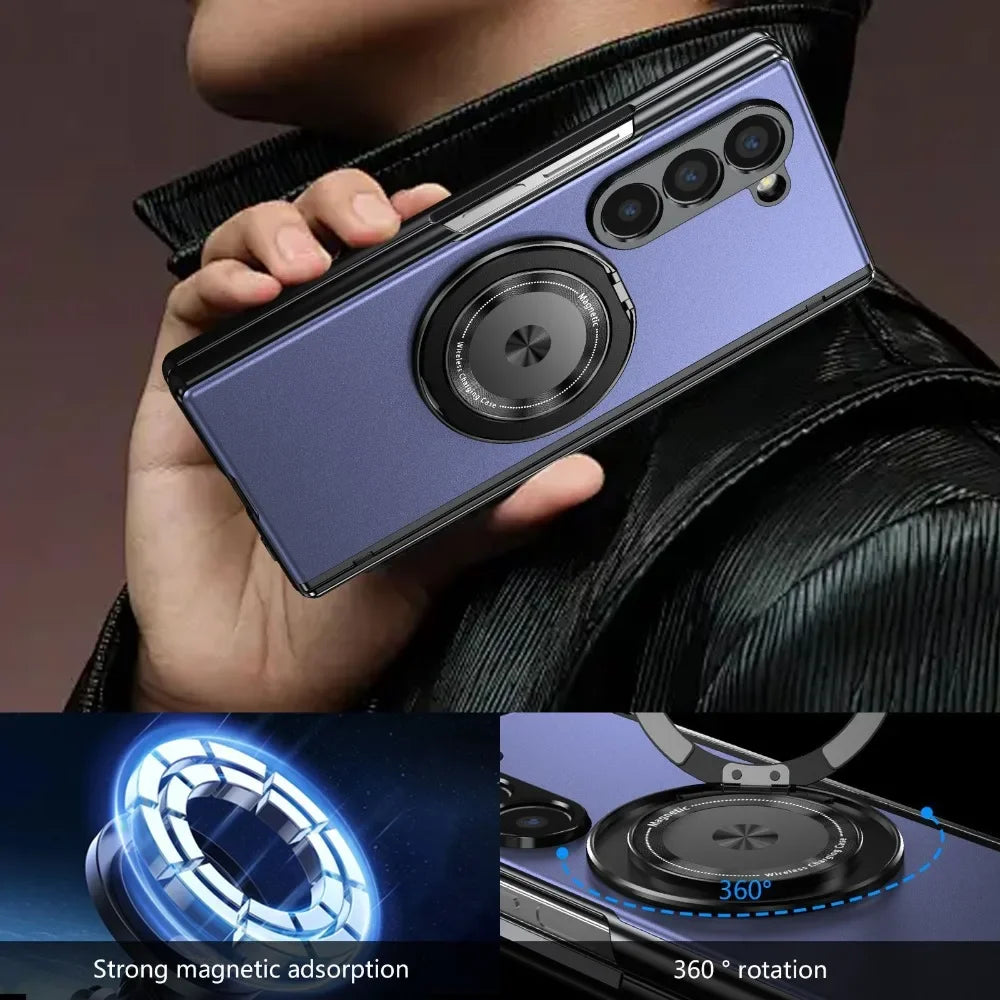 360° Rotating Magnetic Ring Holder Case with Hinge Protection for Samsung Galaxy Z Fold 5