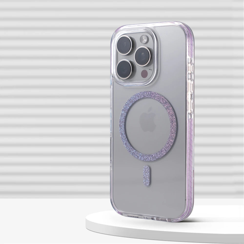 Transparent Frosted MagSafe Case with Oval Glitter Ring for iPhone 16 Series