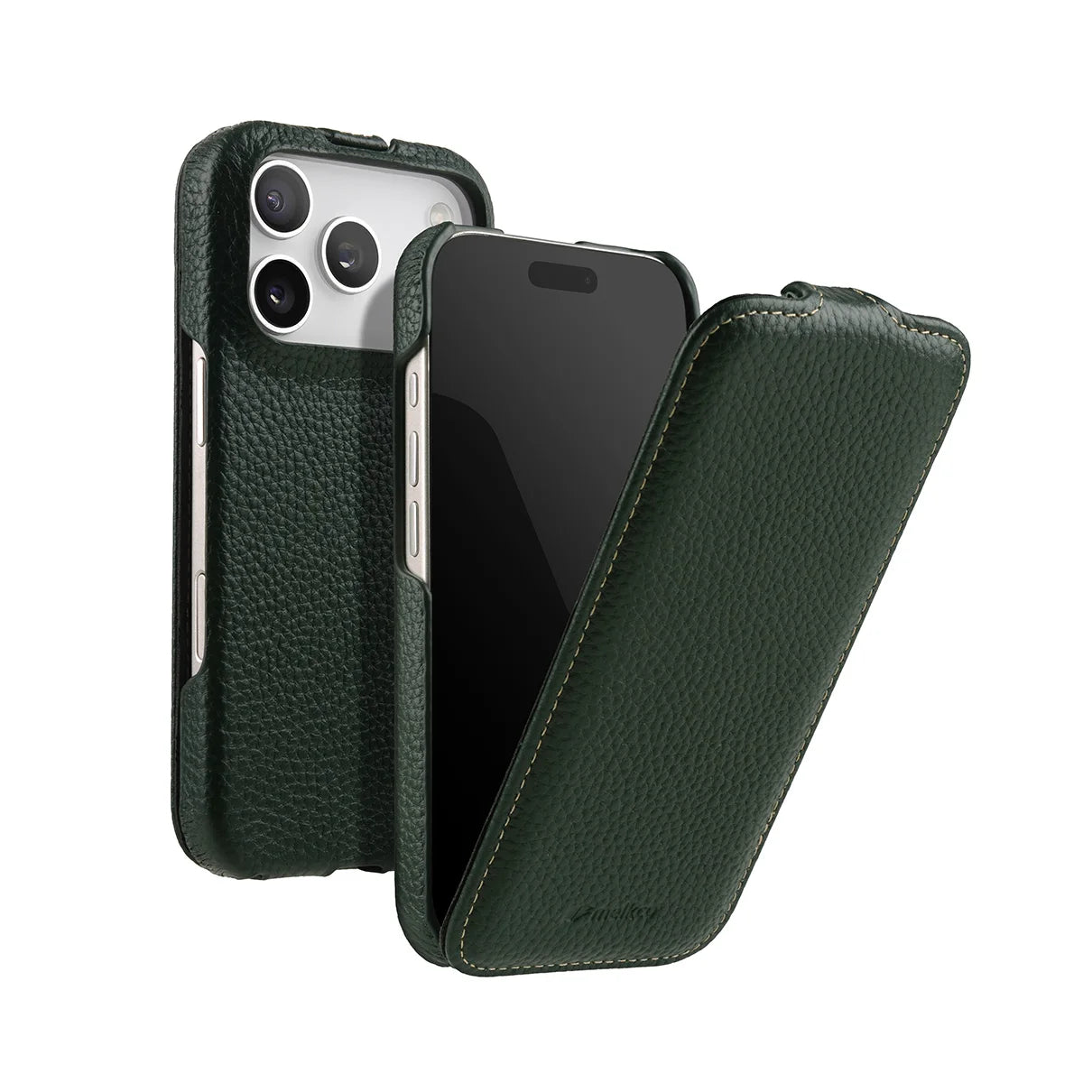 Vertical Flip Cowhide Leather MagSafe Case for iPhone 17 Series