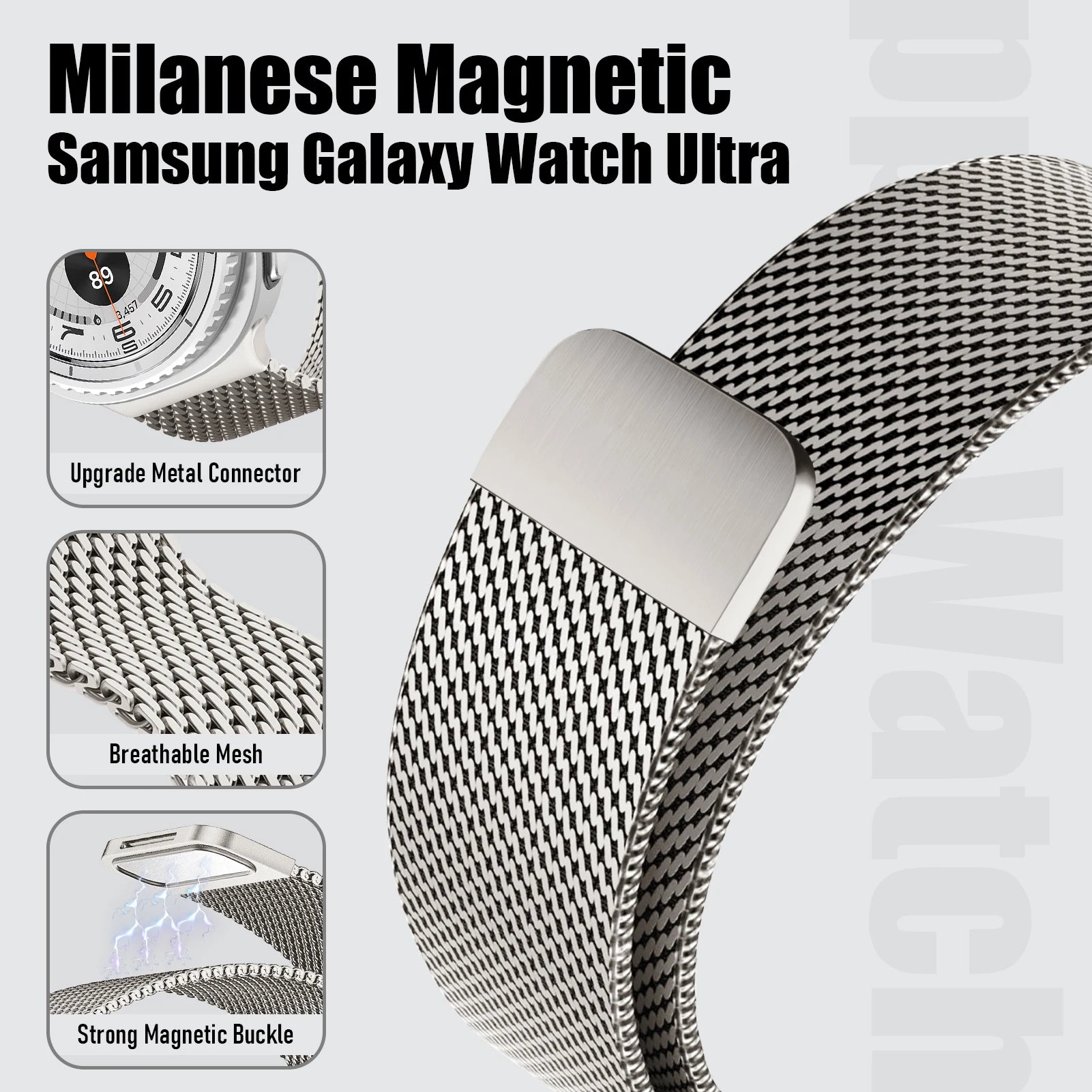 Stainless Steel Magnetic Band for Samsung Galaxy Watch 8 & Galaxy Watch 8 Classic
