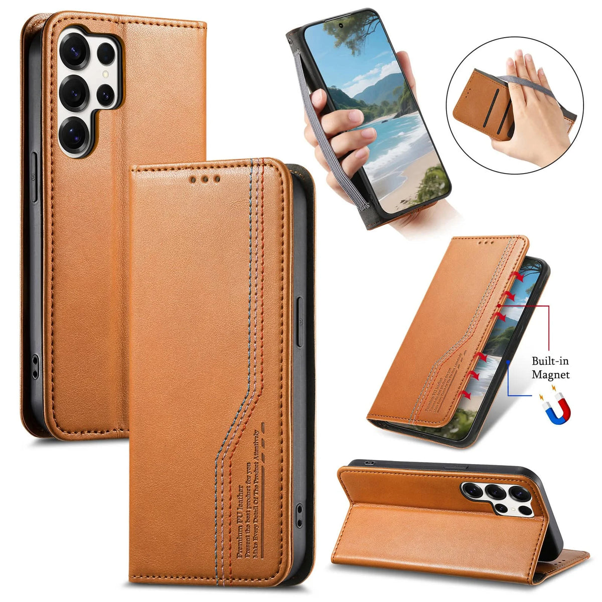 Samsung Galaxy S26 Series Leather Flip Case with Card Holder
