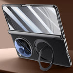 OPPO Find N6 Premium Leather PC Case with Rotating Ring Holder Stand and Privacy Glass
