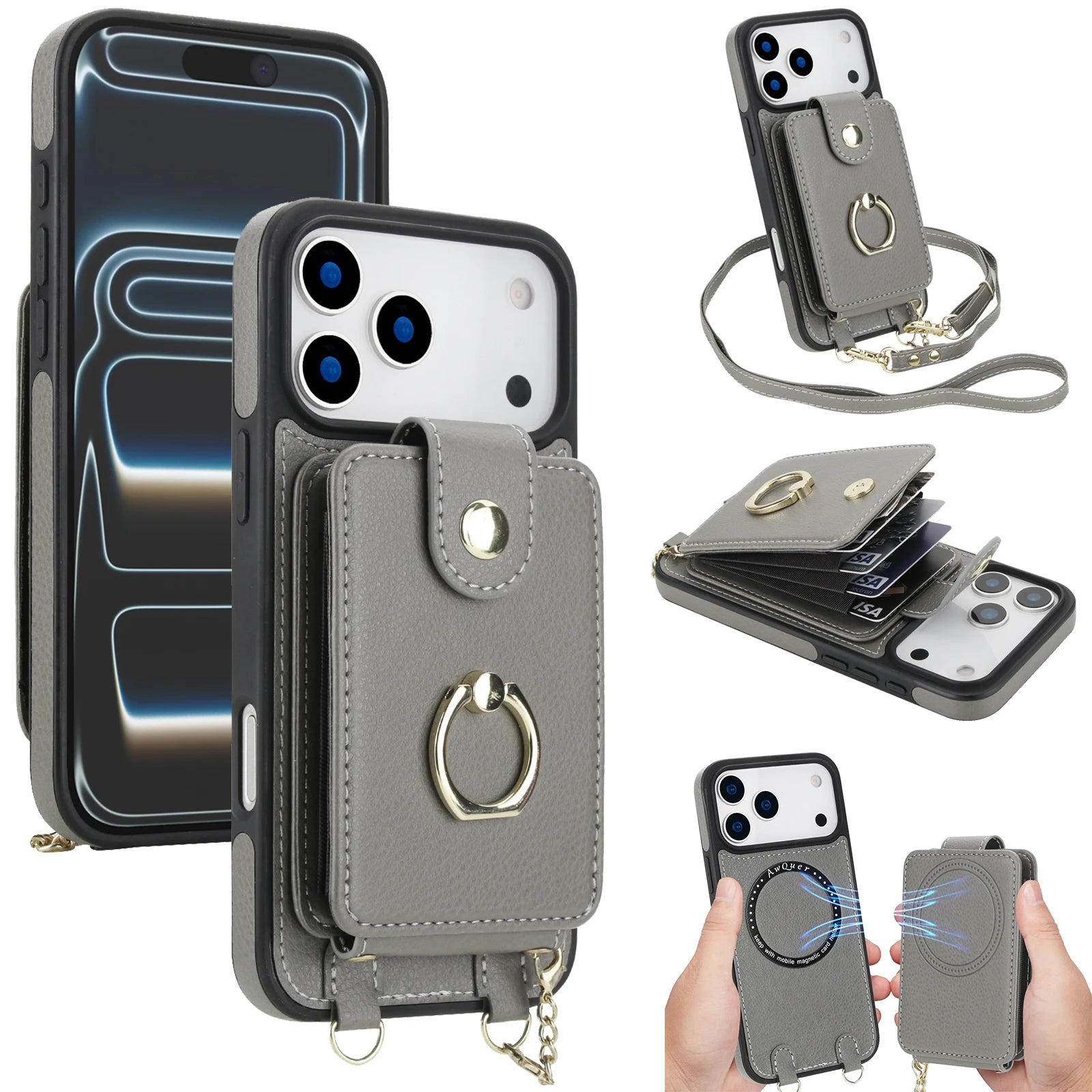 2-in-1 Zipper Wallet Case with Detachable Lanyard for iPhone 17 Series