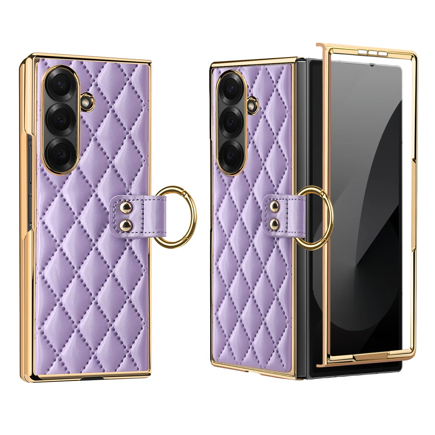 Diamond Grid Leather Magnetic Case with Ring Holder for Samsung Galaxy Z Fold 8 Ultra