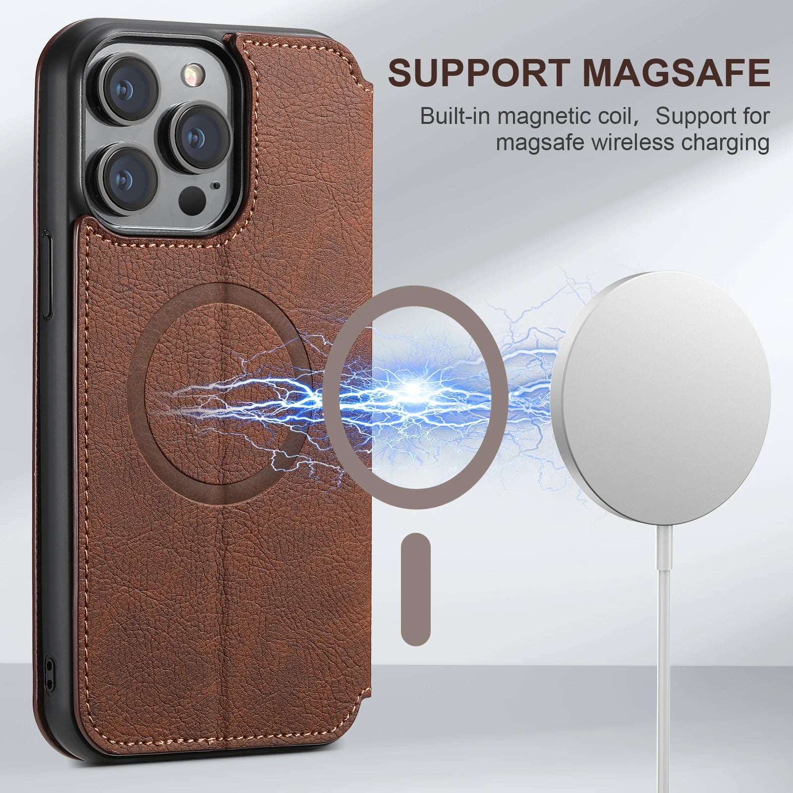 Flip Leather Wallet Case with MagSafe & Card Holder for iPhone 15 Series