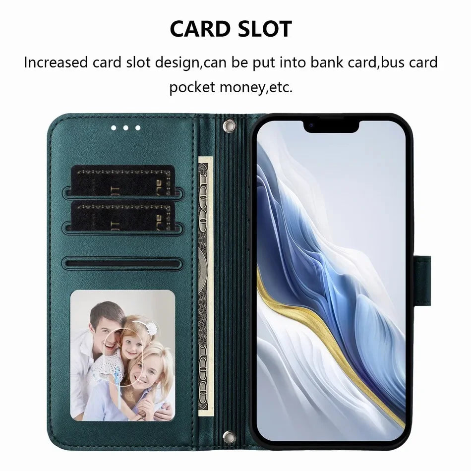 iPhone 15 Series Book-Style Leather Case with Wallet Function