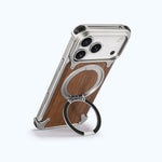 Shockproof Wooden MagSafe Case with 360° Kickstand Ring for iPhone 17 Pro & Pro Max