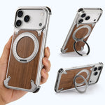 Shockproof Wooden MagSafe Case with 360° Kickstand Ring for iPhone 17 Pro & Pro Max