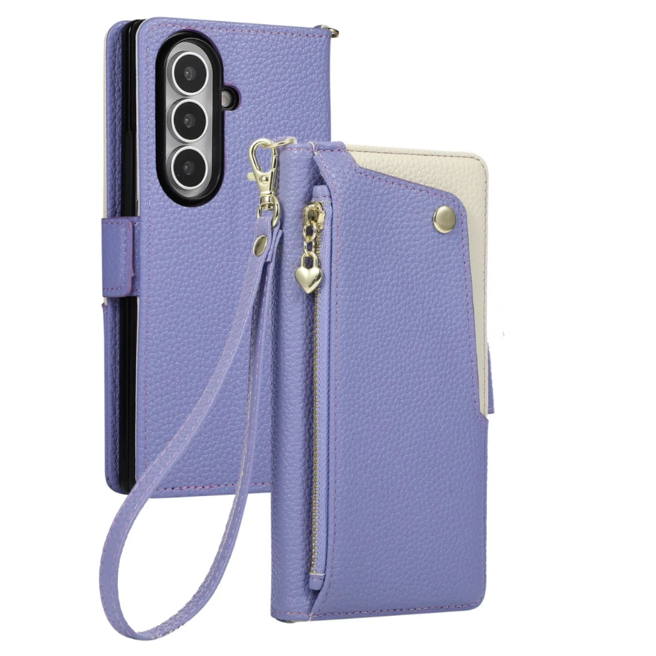 Crossbody Leather Wallet Case with Zipper Card Holder for Samsung Galaxy Z Fold 8 Ultra