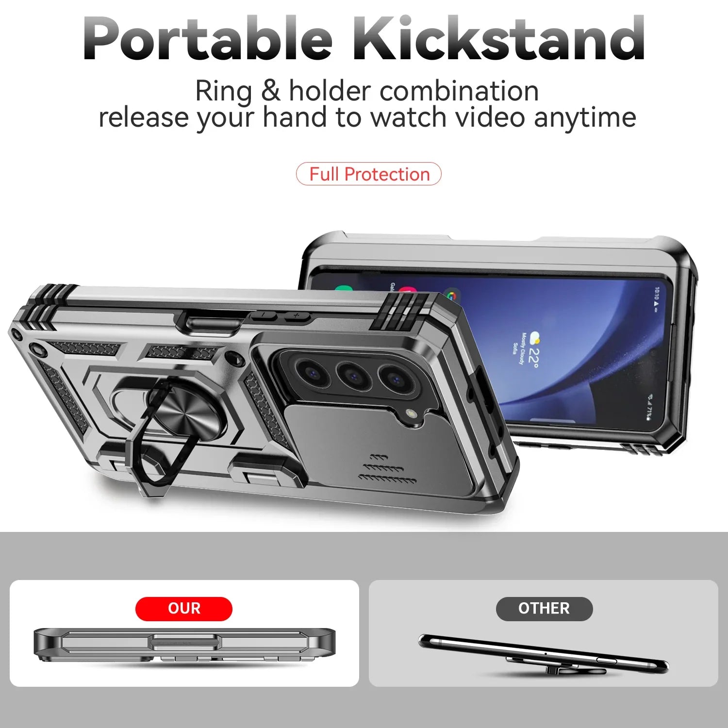 360° Protection Slide Camera Lens Armor Case with Ring Holder for Samsung Galaxy Z Fold 7