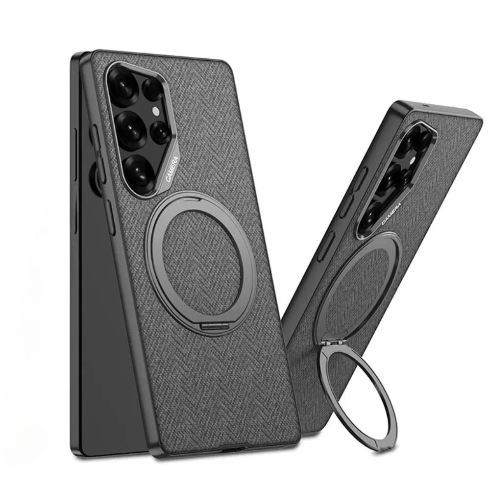 Samsung Galaxy S24 Ultra PU Leather Case with 360° Rotating Ring Holder
