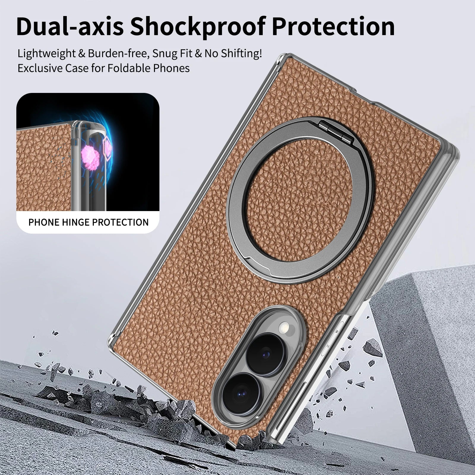 Premium Lychee Pattern Magnetic Leather Case with Ring Holder for Samsung Galaxy Z Fold 8