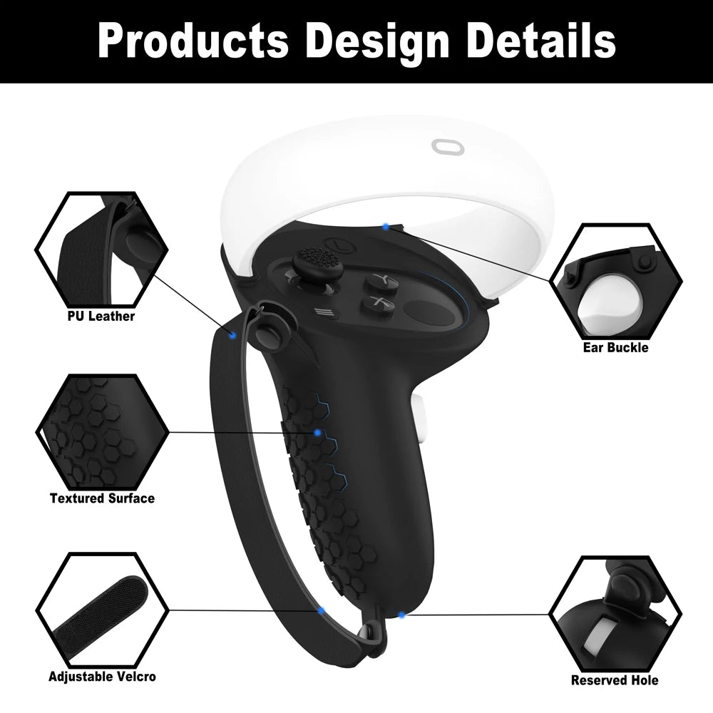 Meta Quest 2 Controller Silicone Grip Cover with Knuckle Strap