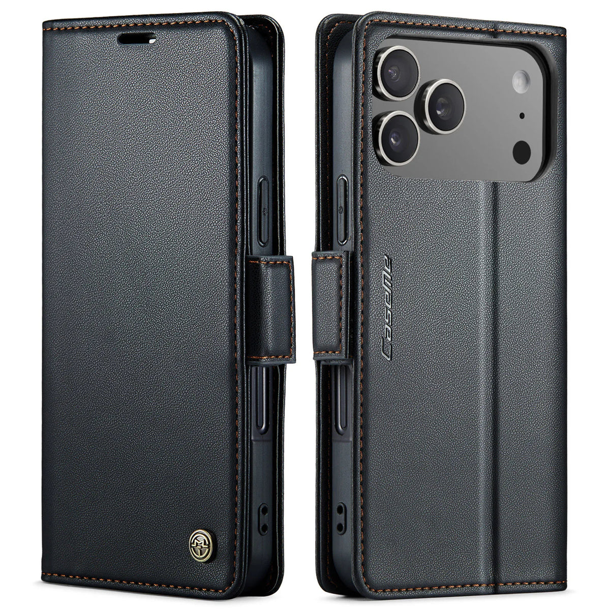 Pebbled Leather Magnetic Flip Wallet Case with Foldable Kickstand for iPhone 18 Series