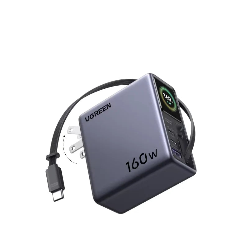 UGREEN 160W Smart Display GaN Charger Retractable USB-C Cable