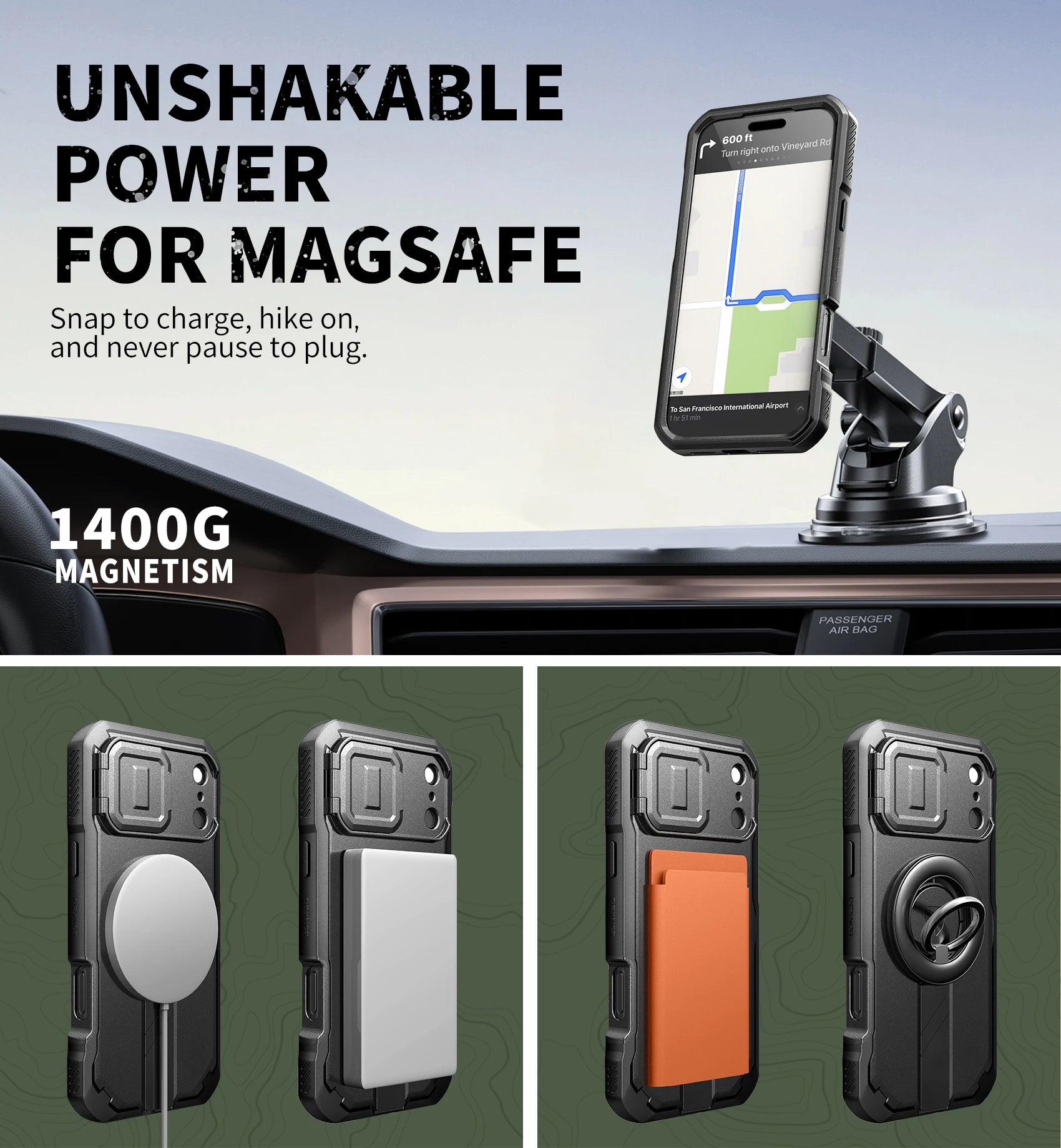 Rugged MagSafe Protective Case with Camera Shield and Adjustable Kickstand for iPhone 17 Series
