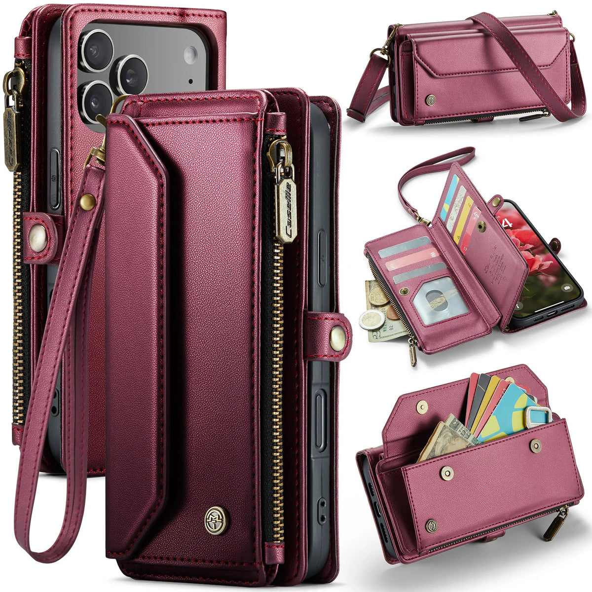 Leather Crossbody Wallet Case with Removable Shoulder Strap for iPhone 18 Series