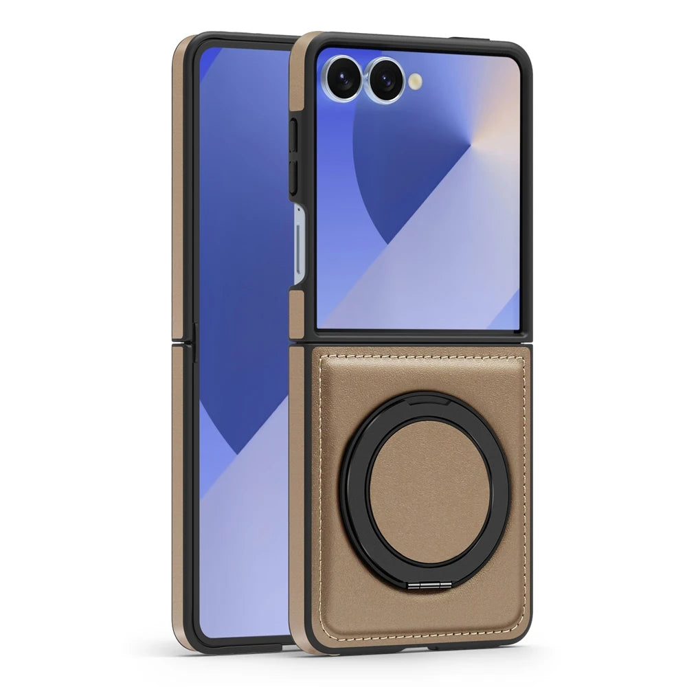 Samsung Galaxy Z Flip 7 Premium Leather Magnetic Case with Ring Holder