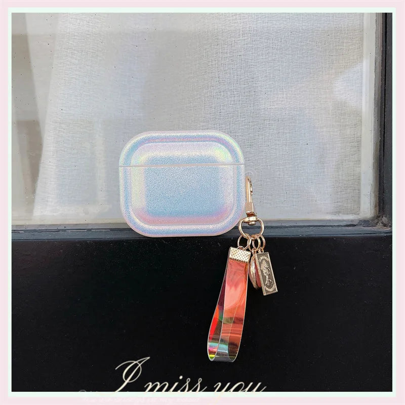 Silk Texture Colorful Silicone Protective Case with Strap Keychain for Apple AirPods 4