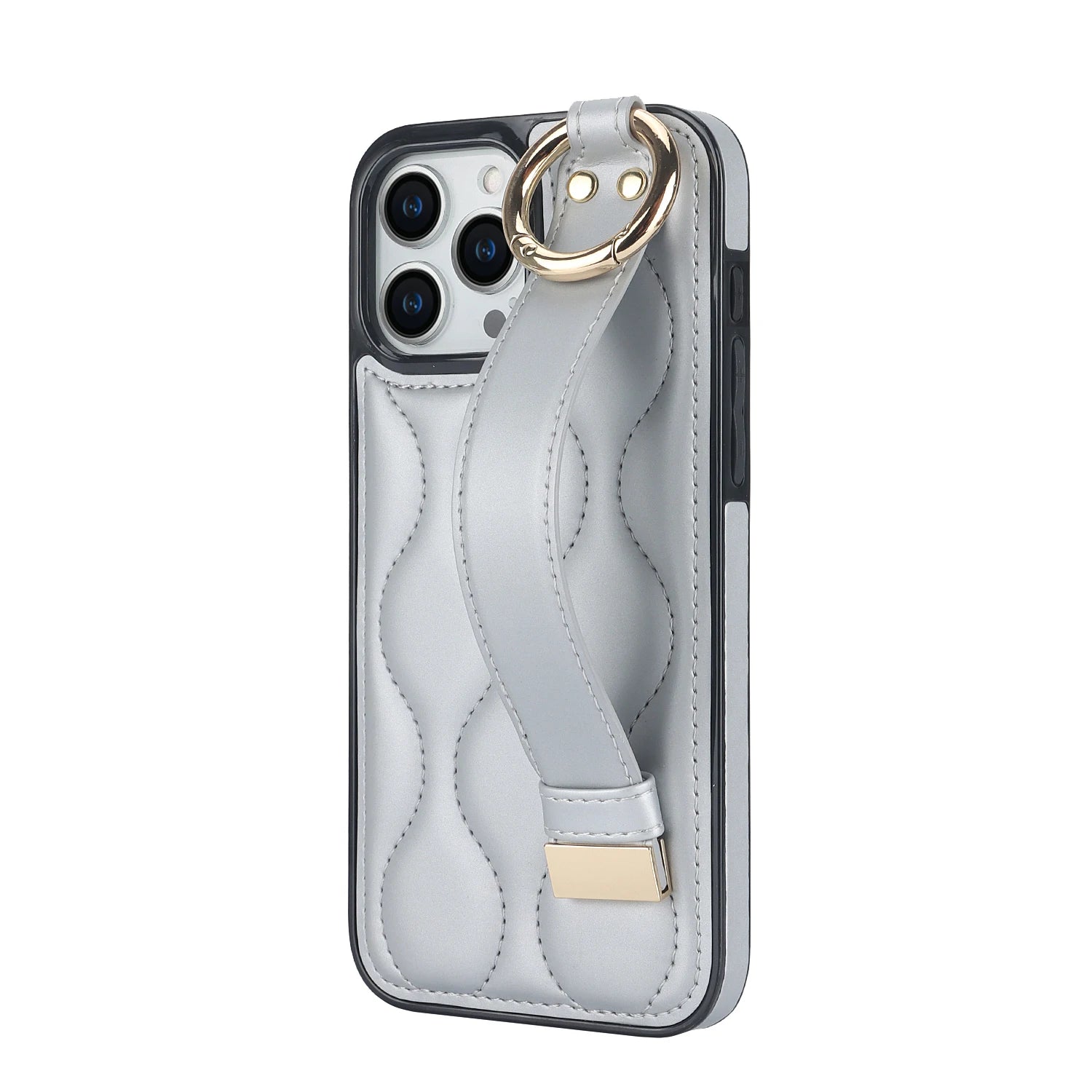 Shockproof Leather Phone Case with Wrist Strap & Ring for iPhone 15 Series