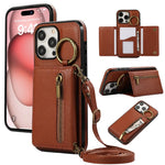 Crossbody Zipper Wallet Phone Case with Ring and Card Holder for iPhone 16 Series
