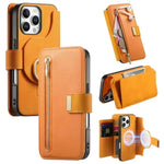 Leather Zipper Wallet Case with Detachable Magnetic Wallet for iPhone 16 Series