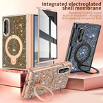Glitter Case with Hinge Guard and Rotating Magnetic Ring Stand for Samsung Galaxy Z Fold 8